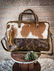Internet only: Savanna Aged Leather & Cowhide Laptop Bag