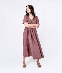 Clothing manufacturing - womens and girls: V-neck Linen Dress - Maple