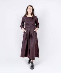 Clothing manufacturing - womens and girls: Long Pleated Linen Dress - Mahogany