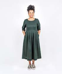 Pleated Linen Dress - Green