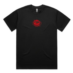 Recorded media manufacturing and publishing: Holiday Records Globe Logo T-shirt (Black/Red)