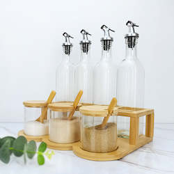 Kitchen Bamboo Rack: Bamboo and Glass Condiments Rack