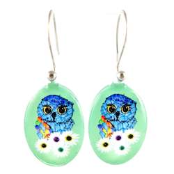 Green Owl Earrings