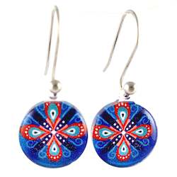 Blue Round Ornament Earrings