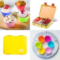 Classic Plus Yellow Bento Lunchbox & Silicone Food Cups (6pcs) Set