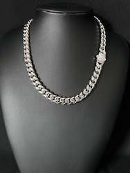 12mm cuban iced clasp chain - white gold