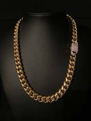 Jewellery: 12mm Cuban Iced clasp chain - gold