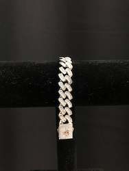 Jewellery: 12MM Cuban Baguette Bracelet - White Gold