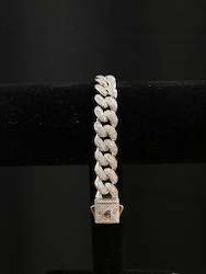 Jewellery: 12MM Iced Cuban Bracelet - White Gold