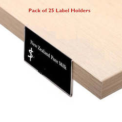 Product display assembly: Clear Self Adhesive Ticket / Label Holders 80mm x 30mm Pack of 25