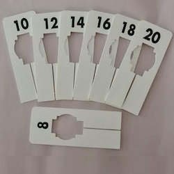 Product display assembly: Rack Dividers White Rectangular Sizes 8 - 20 Set of 7