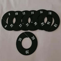 Product display assembly: Rack Dividers Black Round Sizes 8- 20 Set of 7