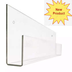 Product display assembly: Wall Mounted 600mm Clear Acrylic U Fold Display Holder