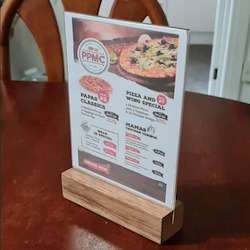 Product display assembly: A5 Menu / Table Talker Wood Base