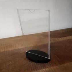 Product display assembly: MENU / TABLE TALKER DLE Black Oval Base