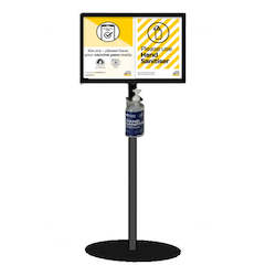 Product display assembly: Freestanding Upright A3 Entrance Display With Hand Sanitizer Bottle Holder