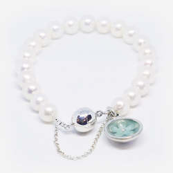 Precious: Cultured pearl and stg silver & resin flower charm bracelet (turquoise ice)