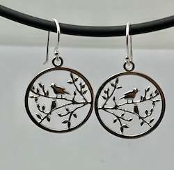 In Ore Classics: Sterling silver bird in tree drop earrings