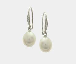 In Ore Classics: Sterling Silver, freshwater pearl and cubic zirconia drop earrings