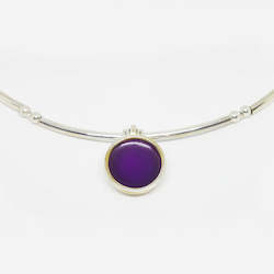 Joyous: Complete sterling silver tube and Purple Ink resin necklace.
