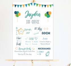 Blue and Green Bunting First Birthday Milestone