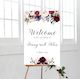 Burgundy Watercolour Flowers Welcome Sign
