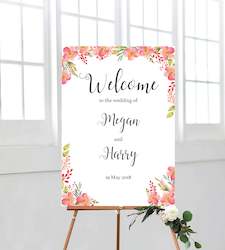 Pink Floral Welcome Sign