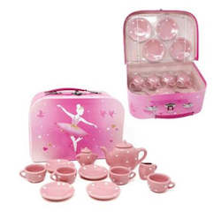 Children: Pink Poppy Polka Dot Porcelain Tea Set in Case