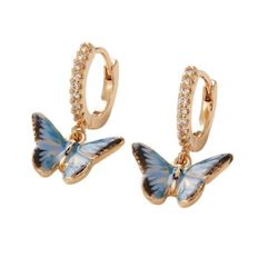 Enamel Blue Butterfly Huggie Earrings by Fable England
