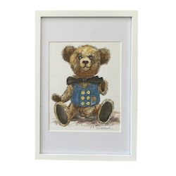 Dapper Teddy: Framed Original Doodle Artwork by New Zealand Artist Rod Upchurch