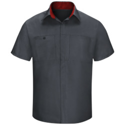 Men's Short Sleeve Performance Plus Shop Shirt With Oilblok Technology Charcoal / Fireball Red Mesh