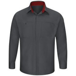 Safety: MEN'S LONG SLEEVE PERFORMANCE PLUS SHOP SHIRT WITH OILBLOK TECHNOLOGY Charcoal / Fireball Red Mesh