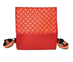 orange harakeke weave on red Â· red backpack