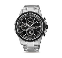 Seiko gents black dial silver bracelet watch - Ssc147p