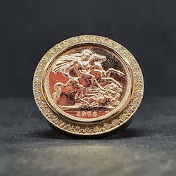 Clothing: Gold Half Sovereign Ring With Diamonds