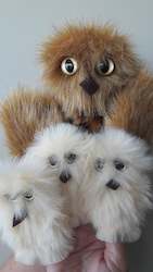Pet: Owl Mother & 3 Owl Babies (Finger Puppets)