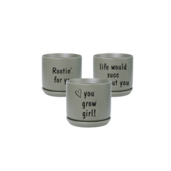Printed Small Oslo Pot Sage - with sayings