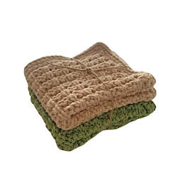 Knitted Dish Cloth 2 Pack - Natural and Green