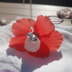 Metal cap raw Rose Quartz necklace