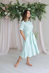 Linen Dress Clare Mint With White Polka Dots