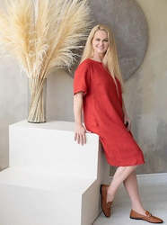 Woman: Linen Dress June Vintage Red