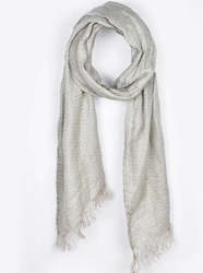 Accessories: Linen Scarf Natural/Light Blue With Tassels
