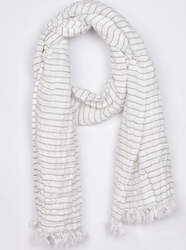 Accessories: Linen Scarf White Grey Stripes