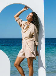 Womens Linen Shirts: Hobo and Hatch Oversized Shirt Sand