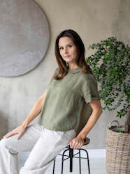 Womens Linen Shirts: Linen Blouse Zoe Green