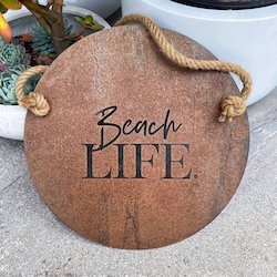 corten Beach Life sign
