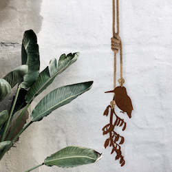Corten Steel Art: Kingfisher & Flax Hanging CORTEN