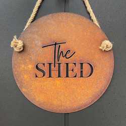The Shed sign CORTEN