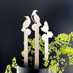 Stainless Steel Artwork: Set of 3 mini bird plant stakes, stainless steel