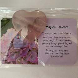 Magical Unicorn Mental Wellbeing Card and Heart Crystal
